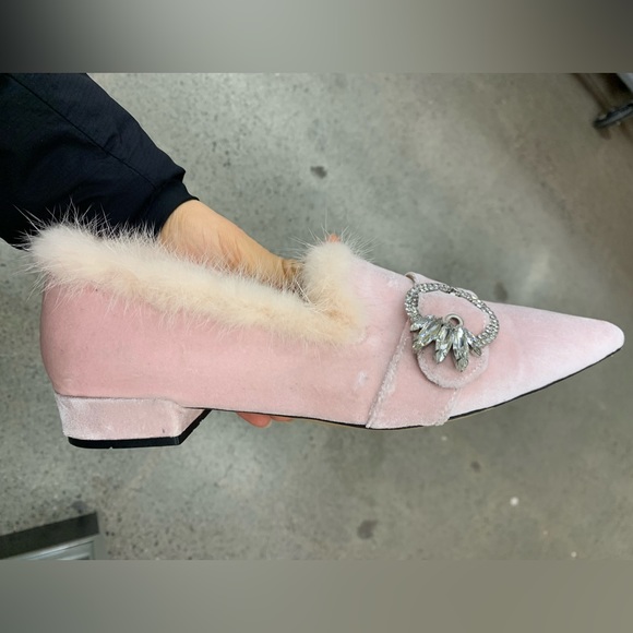 (RARE!) Pink velvet and fur Marie Antoinette flats by Miu Miu - Picture 6 of 11